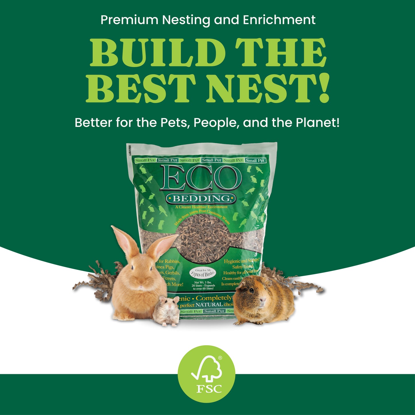 ECO BEDDING® 99% Dust-Free Paper Bedding for Small Pets & Birds – Eco Natural, 1.5 lb (Expands to 30L)