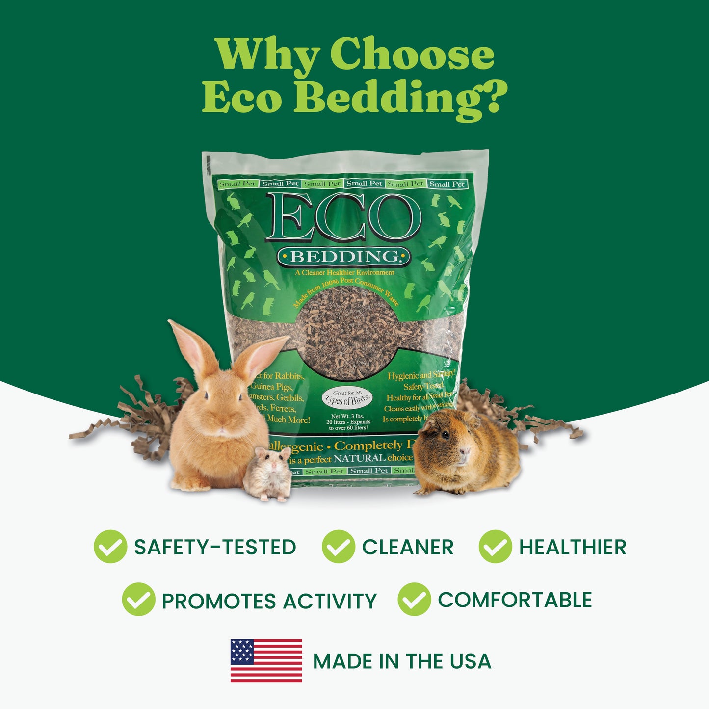 ECO BEDDING® 99% Dust Free Paper Bedding for Small Pets and Birds, Eco Natural